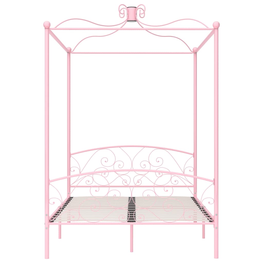 284489 vidaXL Canopy Bed Frame without Mattress Pink Metal 140x200 cm